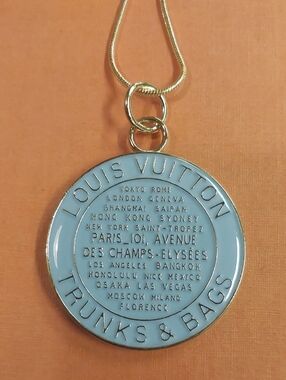 LV Light Blue Enamel Trunks & Bags Charm Pendant Necklace 18KT GP
